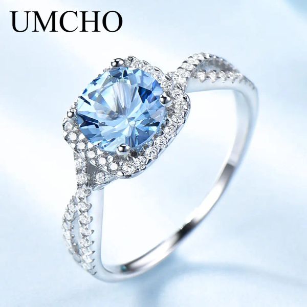 Ringe Umcho Romantische 925 Sterling Silber Ringe Hochzeit Aquamarine Eheringe für Frauen Engagement Valentinstag Fine Schmuck