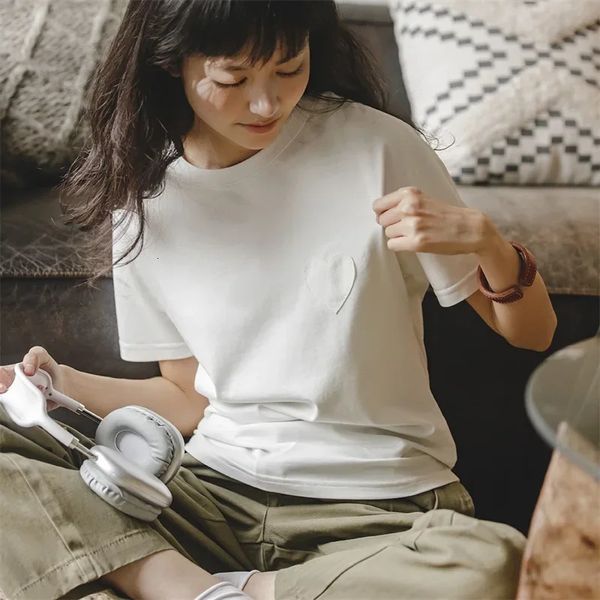 Maden Bayan Japon Stil Üstleri Sıradan Buz İpek Serin T-Shirt Yaz Temel Yuvarlak Boyun Kısa Kollu Üst Beyaz Alt Tees 240419