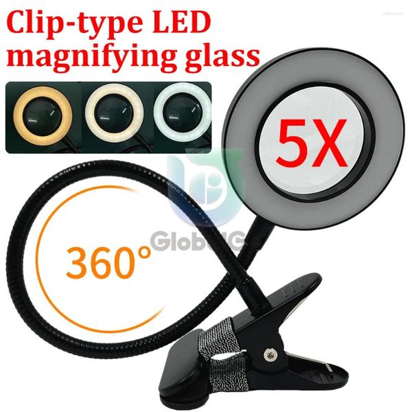 Tischlampen 5x LEDs Clip auf Schreibtischlampe 360 Flexible Schwanenhals Lesen Sie leichte Augenheiler USB-Nagel Schönheit einstellbar 3 Level