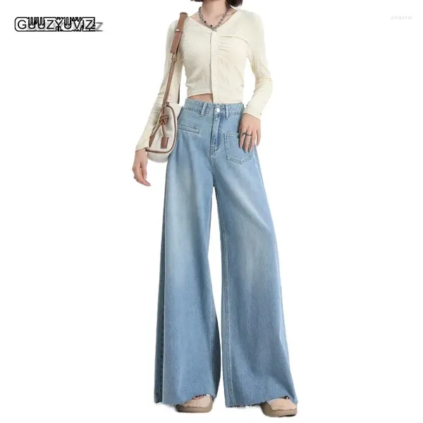 Frauen Jeans Guuzyuviz Weitbein Frau Herbst Vintage Baggy Streetwear Baumwolle Langes Jeansrockhose Y2K Koreanische Mode weiblich Harajuku