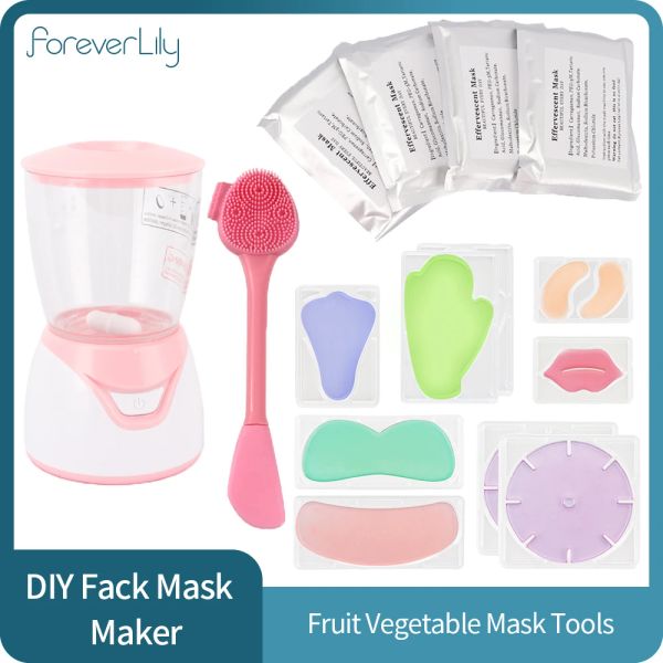 Instrument Mini automático Diy Natural Collagen Fruit Facial Mask Maker Hine Limpe Brush com 10pcs de máscara facial reutilizável de plástico
