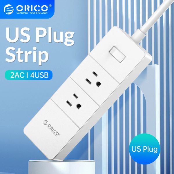 Plugus tira de alimentação OROPO US com interruptor de proteção de surto 2ac 4USB Portas eletrônicas Smart Socket 5ft Plugue de extensão para o escritório em casa