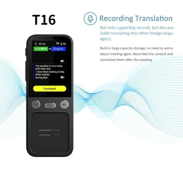 Переводчик T16 AI Voice Voice Translator 138 Multi Online Languages VoicereCord 3,1 дюйма Big Touch Scence Conversion T12