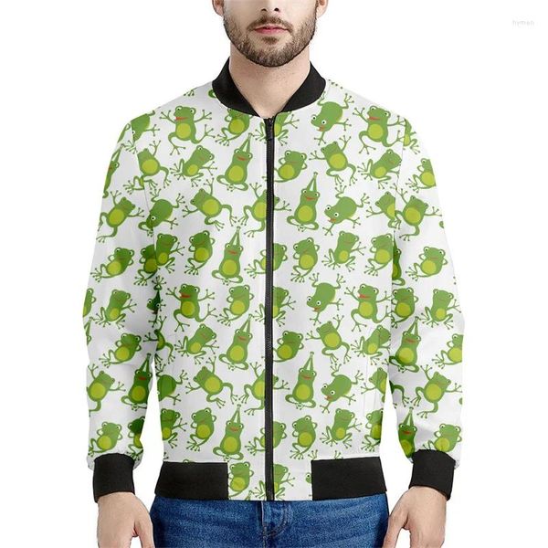 Herrenjacken niedliche Cartoon Frosch Grafik Reißverschluss Männer Kinder 3D Printed Animal Coat Street Freizeit Reißverschluss Jacke Langarm Sweatshirt