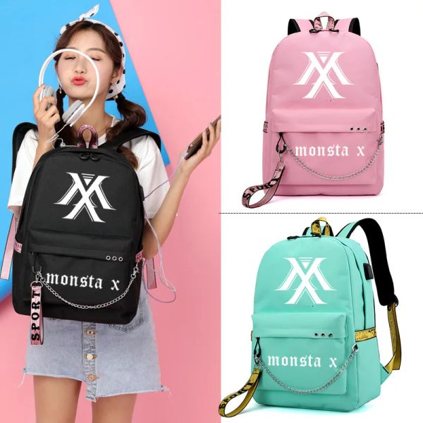 Сумки Monsta X Wanna One Jisoo Lisa Korean Style Rackpack School Bags Mochila Travel Laptop Сумки с цепным портом для наушников USB