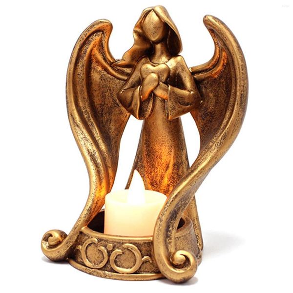 Titulares de vela Vintage Angel estátua de estátua segurando a decoração de arte da mesa do coração para a decoração da mesa do quarto da sala de estar