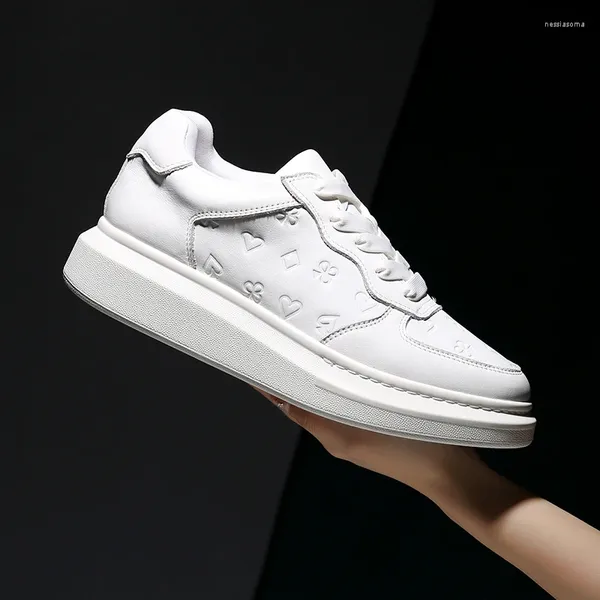 Sapatos casuais Classic Luxury Designer Chunky Concise White Sneakers Real Leather Platform Plataforma Men's Daily Office Party