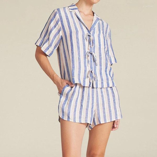 Traccettaci da donna Outfit da spiaggia a 2 pezzi Abiti a strisce a maniche corta camicia camicia camicia per camicia a gamba larga gambe chic women lounge matching set