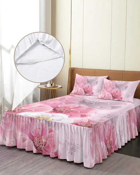 Кровать юбка для кровати цветочные розовые эластичные покрывающие покрытия с наборами для матрасы для заворотов.
