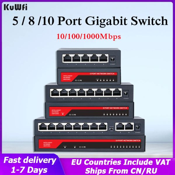 Switches kuwfi Gigabit -Netzwerkschalter 100/1000Mbit/s Desktop Fast RJ45 Ethernet Switch LAN Switch Hub Hub -Adapter für Kamera/Computer/Router