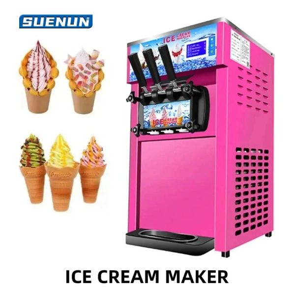 Fabricantes 220V Small Ice Cream Machine Tricolor Madeira de sorvete comercial Aço inoxidável Desktop Cone Doce Equipamento de congelamento 1200W