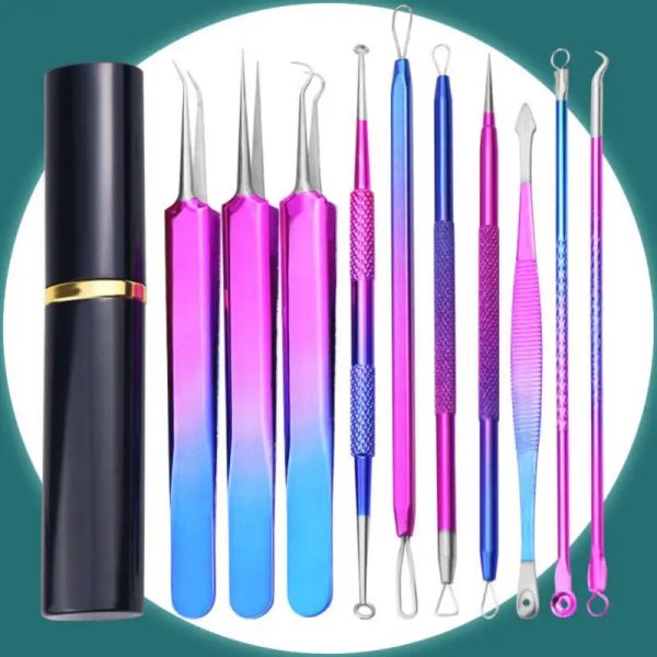 Instrument Blackhead Remover Akne Nadeln Metalllöffel Gesichtsblau Pore Poren sauberer Extraktor Set für Pickelhaut Gesichtspflege Schönheit