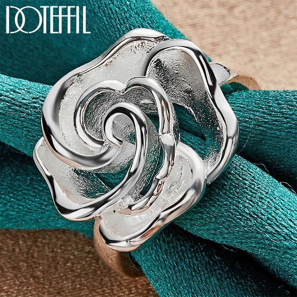 Clusterringe 925 Sterling Silber Rose Blütenblüten Ring für Frauen Mode Hochzeit Verlobungsfeier Geschenke Charme Schmuck Schmuck