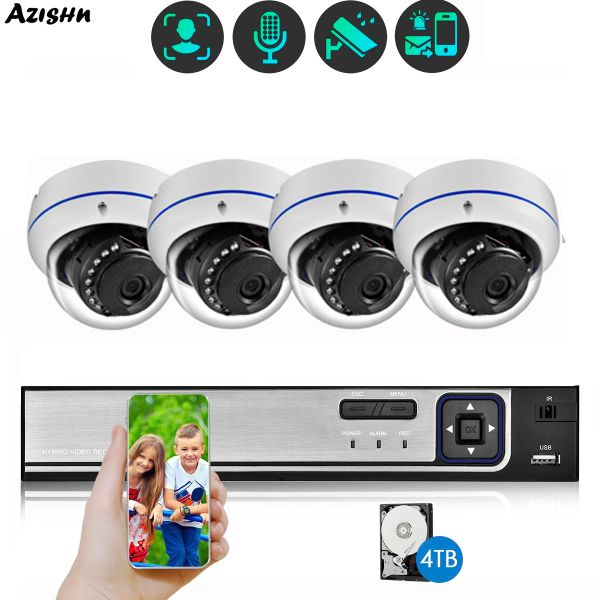 Lens Azishn HD 8MP Dome IP -камеры Обнаружение лица 4K 4CH POE NVR Комплект SMART EMALE ALERTS 2/4PCS CAMERAR