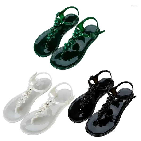 Lässige Schuhe Frauen Jelly Thong Sandalen Böhmische Blumen Flops Pvc Plastik flach flach