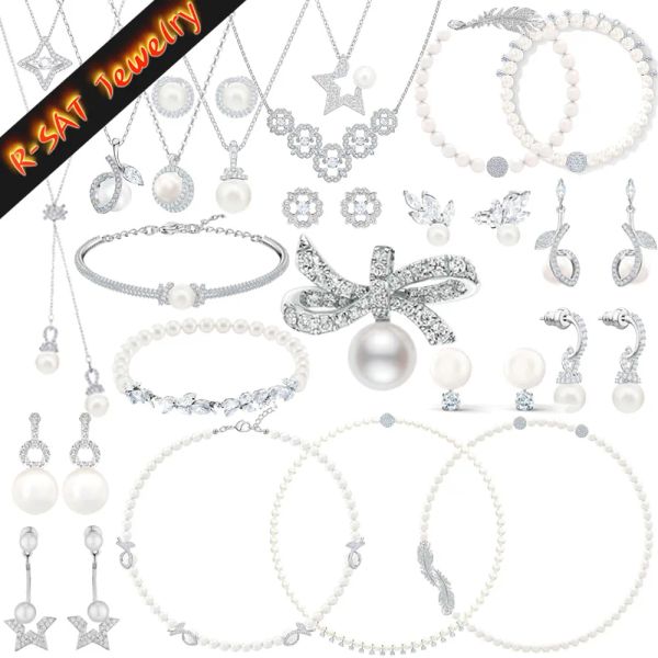 Stränge 2024 Neuer Trend Original Nizza Brautperlenschmuck Set Österreichische Kristallperlenohrringe Halskette Armband für Frauen mit Logo