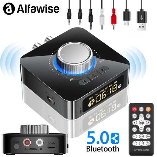 Adaptador Bluetooth 5.0 Receptor de áudio LED Display Receptor 3D Música estéreo Adaptador sem fio TF Cartão RCA 3,5mm 3.5 Aux PC Car