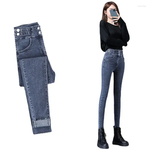 Jeans velluto in velluto in denim alta vita alta e addensato inverno autunno 2024 Versione lunga una matita alta