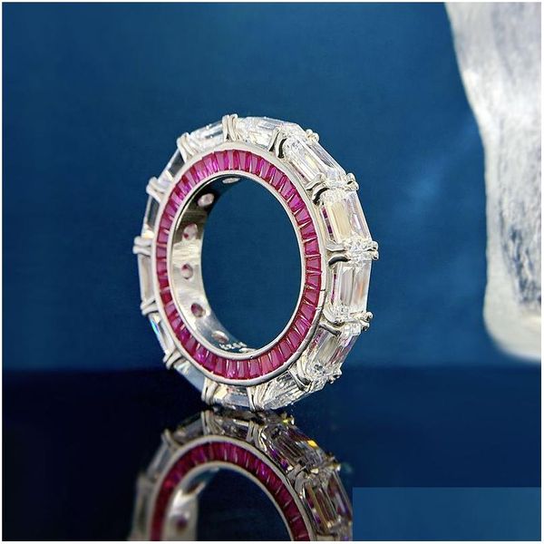 Anelli Anelli Eternity Ruby Diamond Ring Anello 100% Real 925 Sterling Sier Party Band for Women Men Engagement Gioielli Gift Drop Delivery Dhmot Dhmot