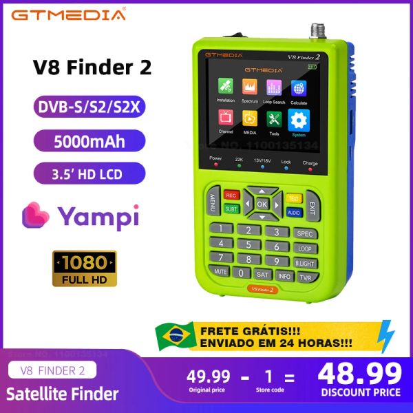 Receptores GTMedia V8 Finder 2 Digital Satellite Finder Meter 5000mAh Capacidade DVBS/S2/S2X 3,5 polegadas LCD Display 1080p HD Satfinder Brasil