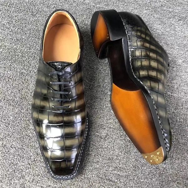 Kleiderschuhe authentische echte Krokodilbauchhaut Herrener exotischer Alligator Leder handgefertigt Gradient grau Farbe Männliche Oxfords