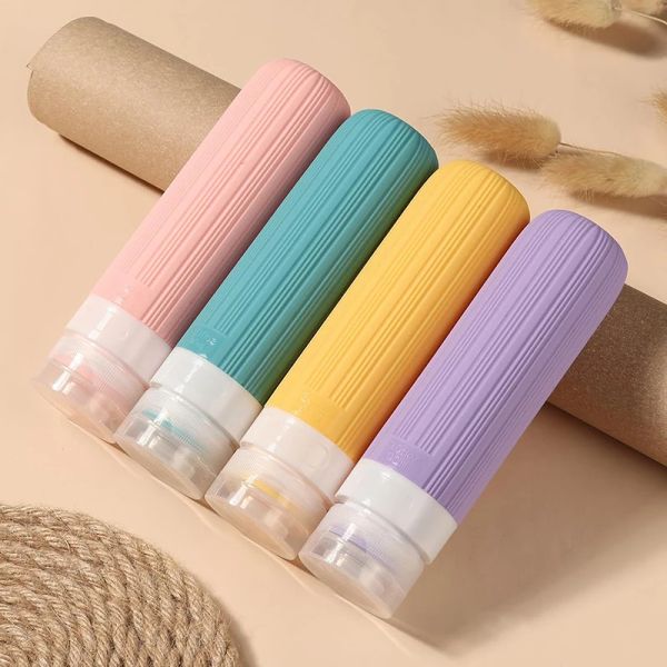 Диспенсеры 90 мл 4pcs/Set Silicone Refillable Bottle Set Travel Protment Portable Cosmetic Shampoo Gel Gel Жидко