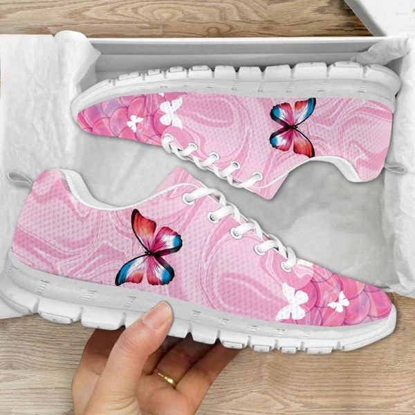 Scarpe casual istantarts Leggero sneaker vulcanizzate non slittate farfalle rosa design piatto per donne sport resistenti all'usura