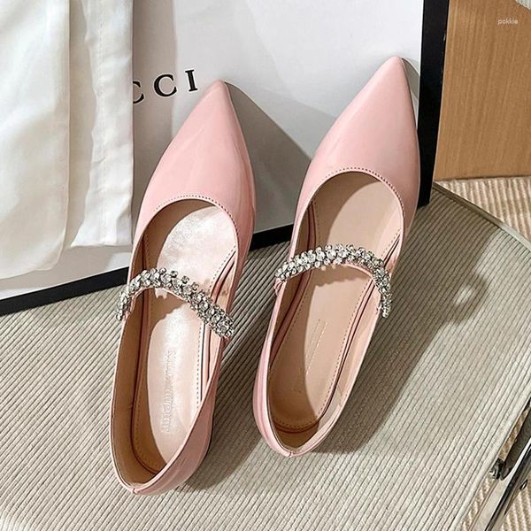 Scarpe casual fate ragazze ballerinas rosa 2024 donna punta piatti di punta di piedi cinghia di cristallo slittamento superficiale su balletti femmine luccicante festa luccicante