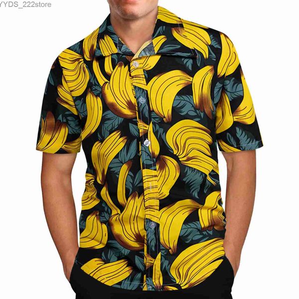 Herren lässige Hemden Haian Banana Frucht Freizeit 3D -Druckstrand Kurzarm Marke importiert Kleidung Plus Size Street Clothing Holiday YQ240422