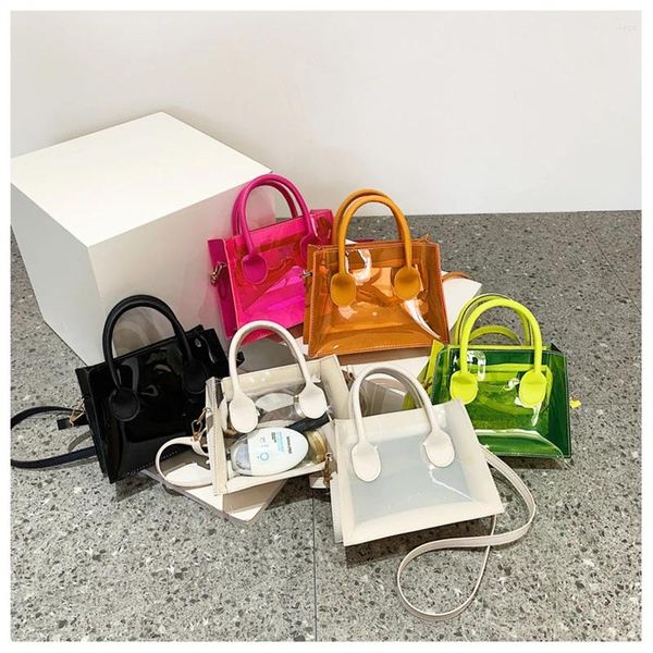 Totes Moda PVC Jelly Bag Women Bolsa transparente Pão de telefone de letan Summer Beach Bolsas de ombro transparente