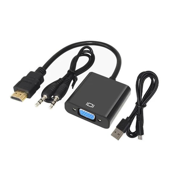 2024 1080p HDMI Compatível Male para VGA Female Video Cable Conversor com adaptador de áudio de 3,5 mm EW5 Black Color Durável