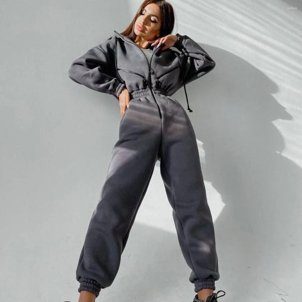 Zweiteiler Hosenverkauf von Frauen 2024 Sportswear Casual Kapuze -Jumpsuit Mode mit Mützen und Reißverschluss konjuntos de Falda