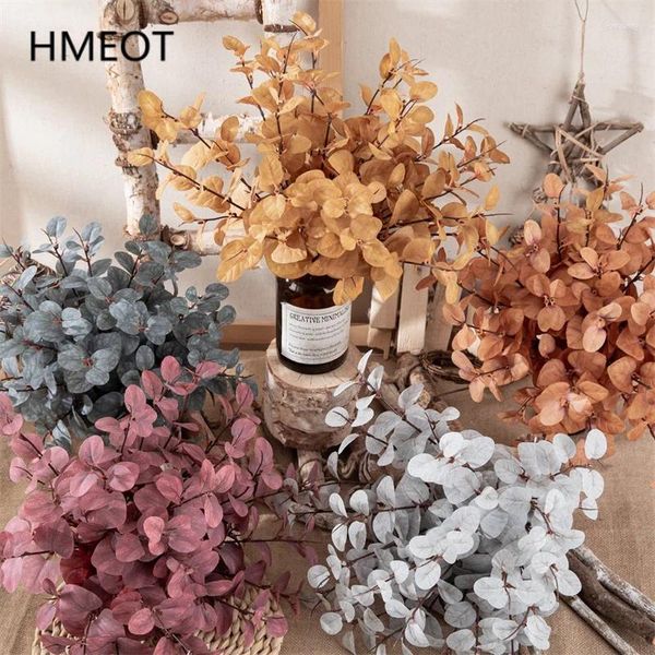 Flores decorativas 10pcs inspes de eucalipto artificial Planta verde de folha de maçã Falsa Flor Wedding Floral Acessórios Vaso de mesa em casa