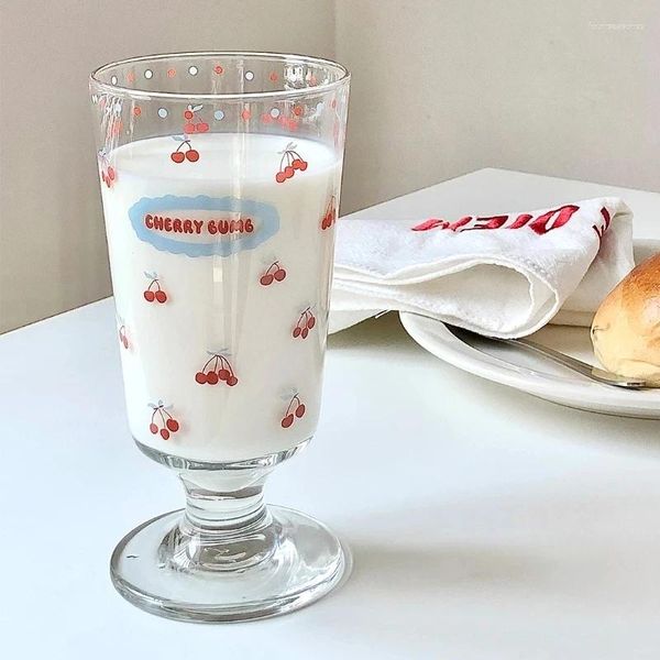 Кружки оригинальный домашний стеклянный чашка вишня высокая нога милая девушка из сердца молоко молоко французское десерт