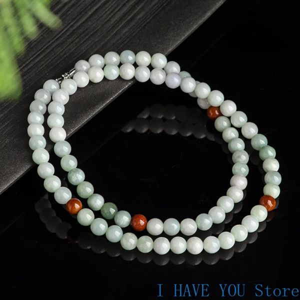 Collane Natural Myanmar Agrade Jade Necklace Tri Color Round Bead Collana Giade ICE, Giade perle Catena di maglioni da uomo e femmina