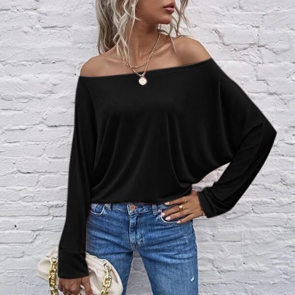 Damen T-Shirts Batwing Long Sleeve Sexy Off-Shoulder T-Shirt