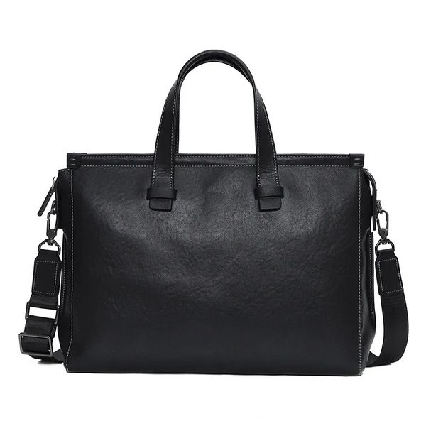 Мода мужчина сумки овощная загорелая кожа Geuine 15 -дюймовая портфель портфель повседневная сумочка мужское плечо 240418