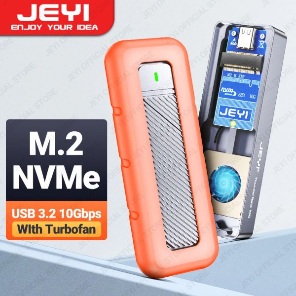 Gabinete Jeyi M.2 NVME SSD Gabinete com Turbo Fan, USB C 3.2 Gen 2 10 Gbps NVME Drive de estado sólido externo com case de protetor de silicone