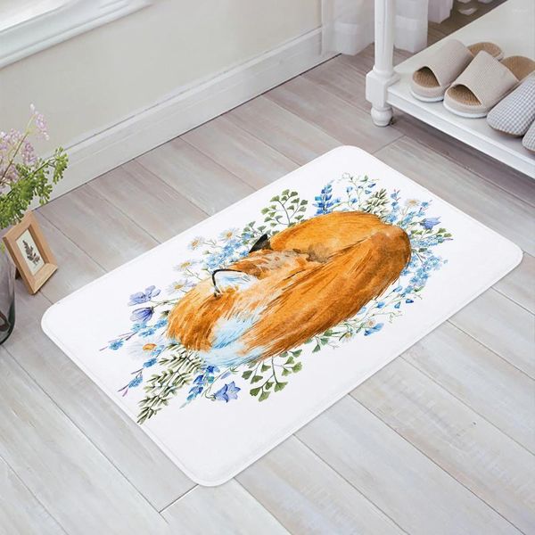 Tapetes aquarelas de aquarela de animais para dormir tapete de entrada da porta de estar de cozinha tapete de cozinha não deslize o capacho de banheiro decoração de casa