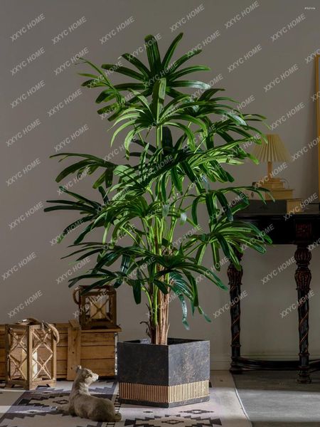 Flores decorativas Bambu Palm Tree Tree Gunflower Plant Indoor Artificial Bionic Green Pote Paisagismo decoração