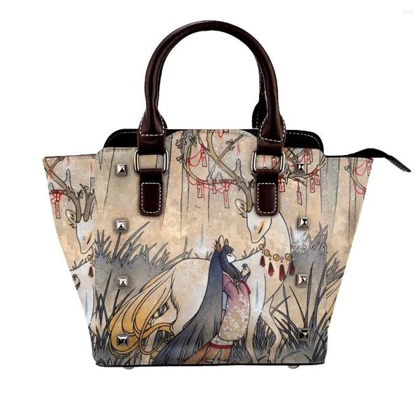 Umhängetaschen der Wunsch Tea Kitsune Yokai Bag Japanische Liebe ästhetische Lederhandtasche Streetwear Frau Mode