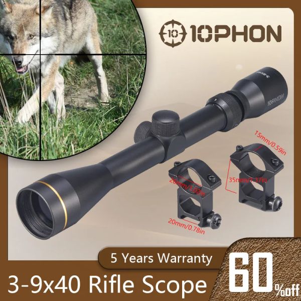 Escopos 10Phon 39x40 Riflescope para caçar mira óptica 1/4 MOA Spotting Spotting Sniper Rifle Hunt Acessórios de armas de caça