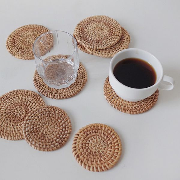 8/10/13/16/18/12/20 cm handgefertigtes gewebter Rattan Coaster Multi-Gebrauch-Wärmeisolierung Anti-Verbrichtungsrunde Tee Tassen Mattenkissenkissen mit Halter