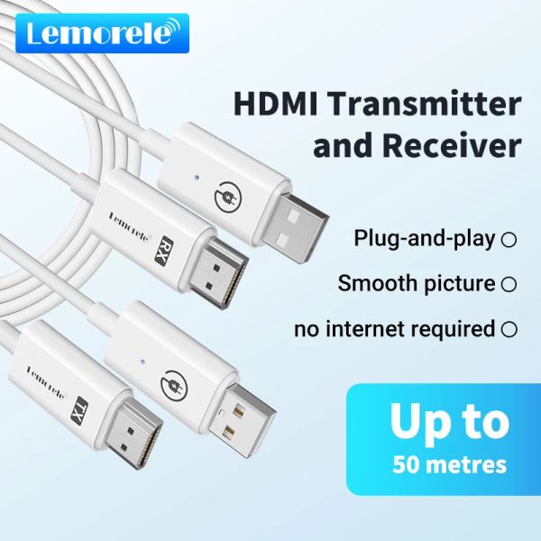 Stick Lemorele HDMI Wireless Transmissor Receptor Extrender Kit de 164ft/50m Donfise sem fio para o projetor de streaming de câmera de TV