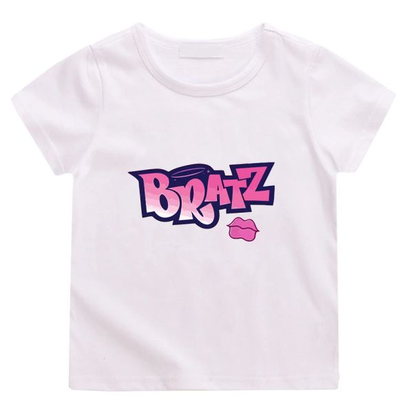 T-Shirts Pembe Bratz Tshirt Çocuklar Mektup Baskı Tshirt Erkek Çocuklar İçin Grafik Tee Tişörtler Kawaii Kızlar Giysileri Unisex% 100 Pamuk Gömlek