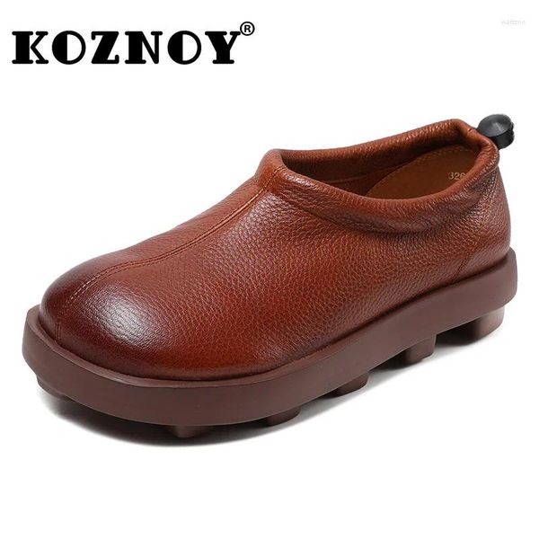 Lässige Schuhe Koznoy 3cm Kuh echtes Leder 2024 Sommer Moccasins Frauen weiche Gummi -Solen Flacher bequemer Freizeit runde Zehen Damen