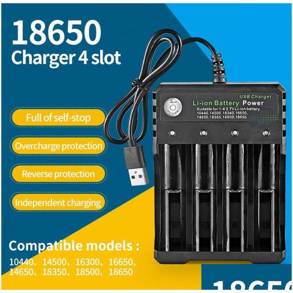 Carregador de bateria de íons USB Li com 3 4 slot dc 5v adequado para 3,7V Li-ion 10440 14500 16330 26650 Entrega de gota de caixa de varejo Elec dhup8
