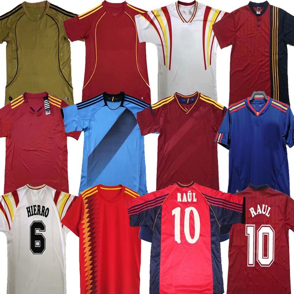 Espanha 1994 Soccer 1996 Retro Jerseys 2008 2012 2012 Raul Xavi Hierro Guardiola Alonso Puyol Pique David Villa Torres Iniesta Ramos Espagne Camiseta Football