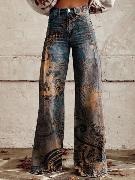 Jeans da donna in stile murale alla moda in stile coreano eleganti pantaloni larghi con la vita alta sciolte f-xl casual full