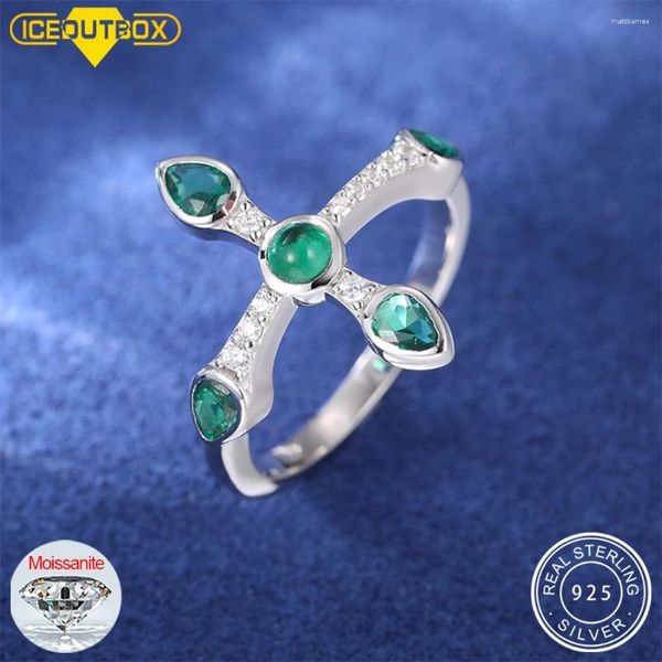 Clusterringe S925 Sterling Silber Green Green Cubic Zirkon Cross Ring für Frauen vereisere Stecke Setting Mode Luxus weibliche Mädchenschmuck